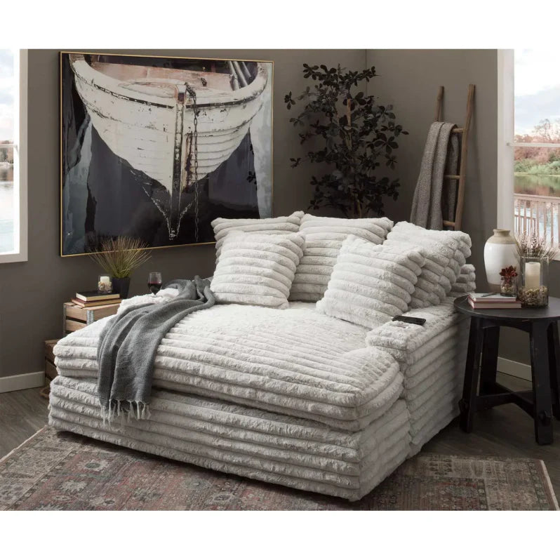 Nestle Corduroy Chaise Lounge With Dual Cupholders And USB Ports