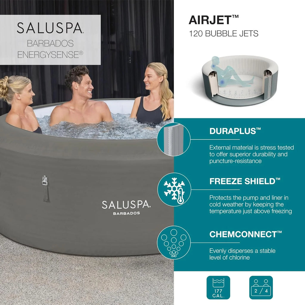 Bestway SaluSpa Miami Inflatable Hot Tub Spa, 71 x 26 in, 2-4 Person, Black - 60104E