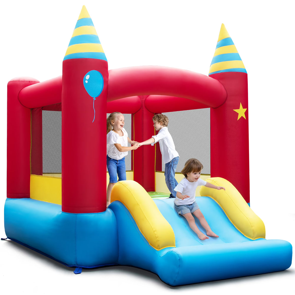Costway Inflatable Bounce House With Slide, 480W Blower, 74.5 x 102.5 x 81 in
