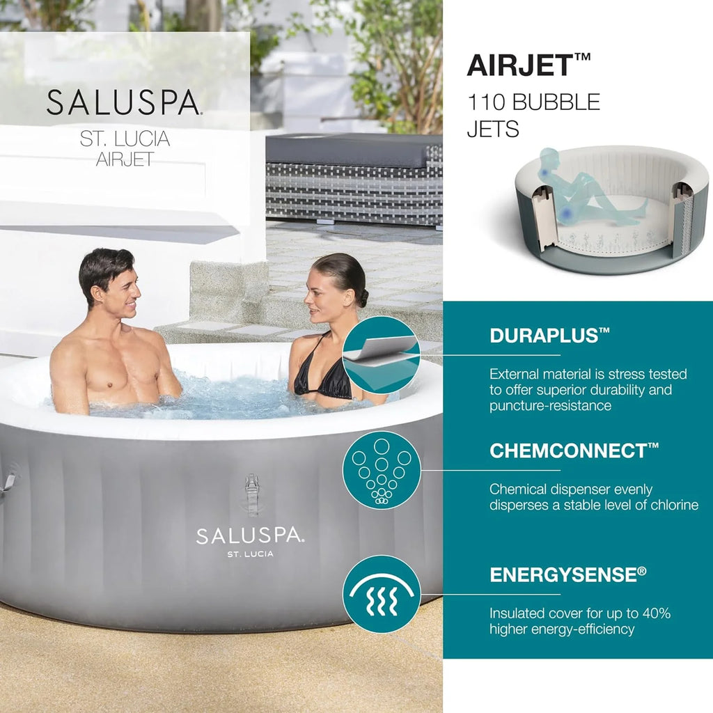 Bestway SaluSpa Miami Inflatable Hot Tub Spa, 71 x 26 in, 2-4 Person, Black - 60104E