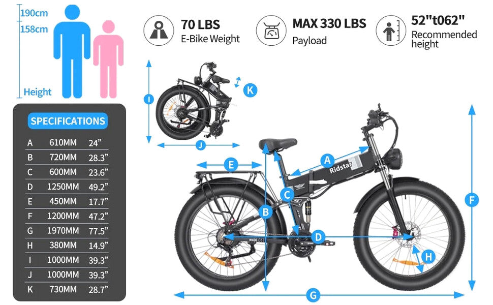 Eletric Bike for Adults 750W Motor 48V 20Ah Removable Battery 26?? Fat Tire Folding E-Bike Shimano 21-Speed MTB Cycling UL2849