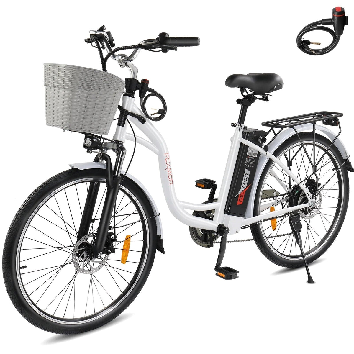 PEXMOR Electric Bike for Adults 350W (Peak 500W) City Commuter Ebike 36V 12.5AH Removable Battery 26" Cruiser Electric Bicycle Shimano 6-Speed | Dual Shock Absorber | Basket