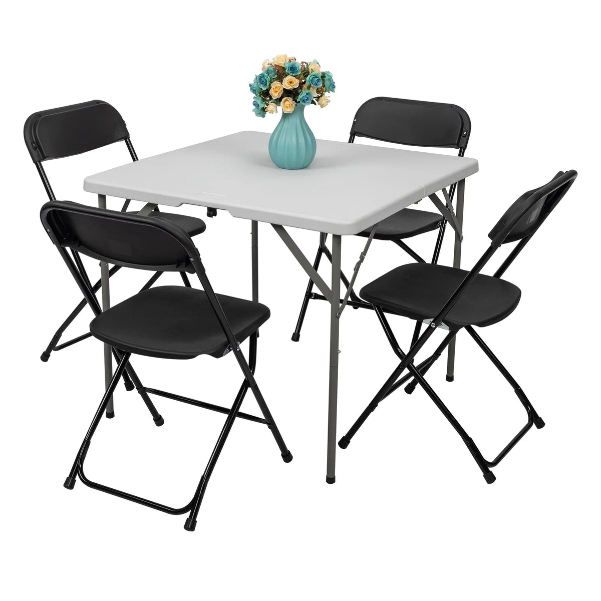 Ktaxon 6ft White Folding Table And 10 Black Folding Chairs
