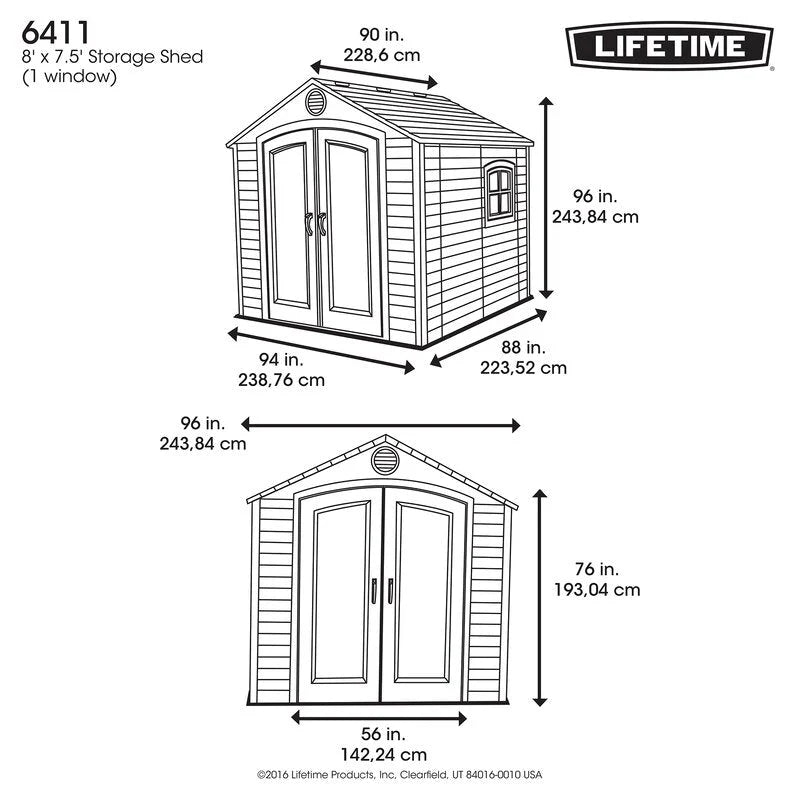 Plastic Storage Shed, Desert Sand, 8 Ft W X 7 Ft 4 In D