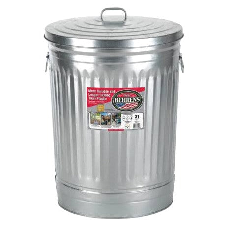 Behrens Galvanized Steel Trash Can with Lid, Silver, 31 gal