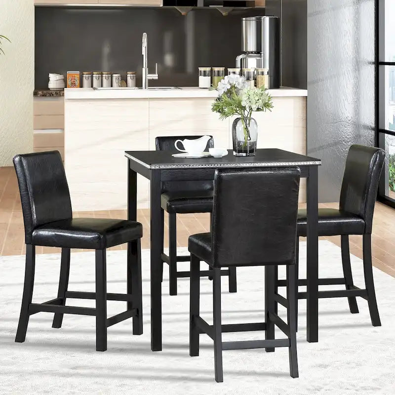 Modern 5-Piece Counter Height Dining Set With Square Table And 4 Upholstered Chairs