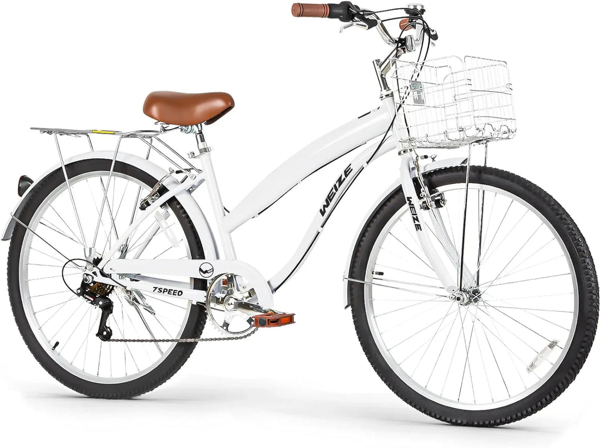WEIZE 26 Inch 7-Speed High-Carbon Steel Beach Cruiser Bike