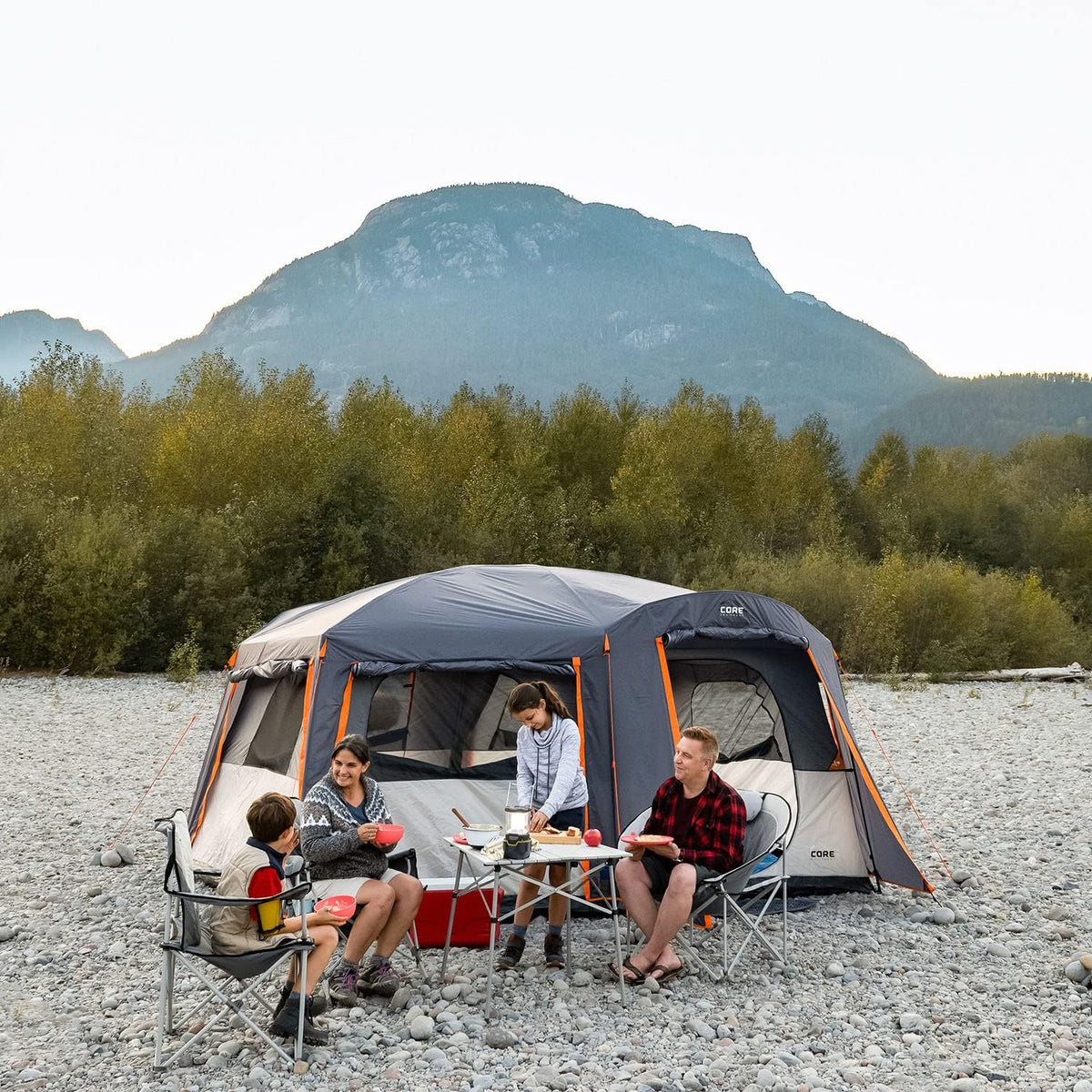 CORE 12 Person Straight Wall Cabin Tent, 16 x 11 Feet, Orange - SUVELAM