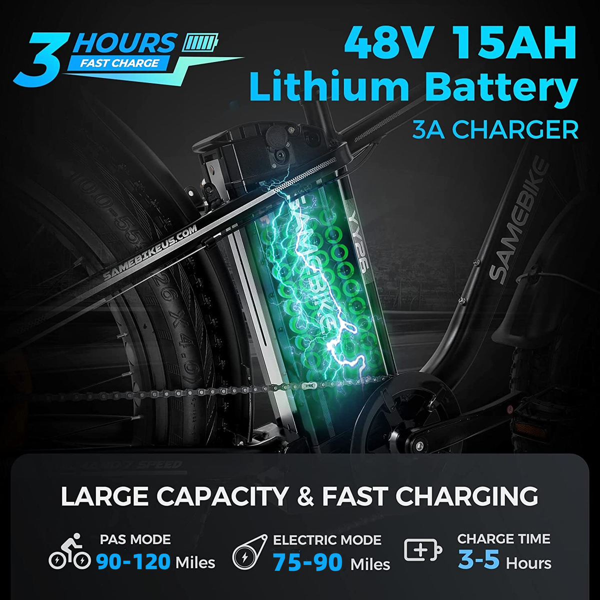 750W Electric Mountain Bike - 48V/15Ah Battery, Dual Disc Brakes, Shimano 7-Speed, Black