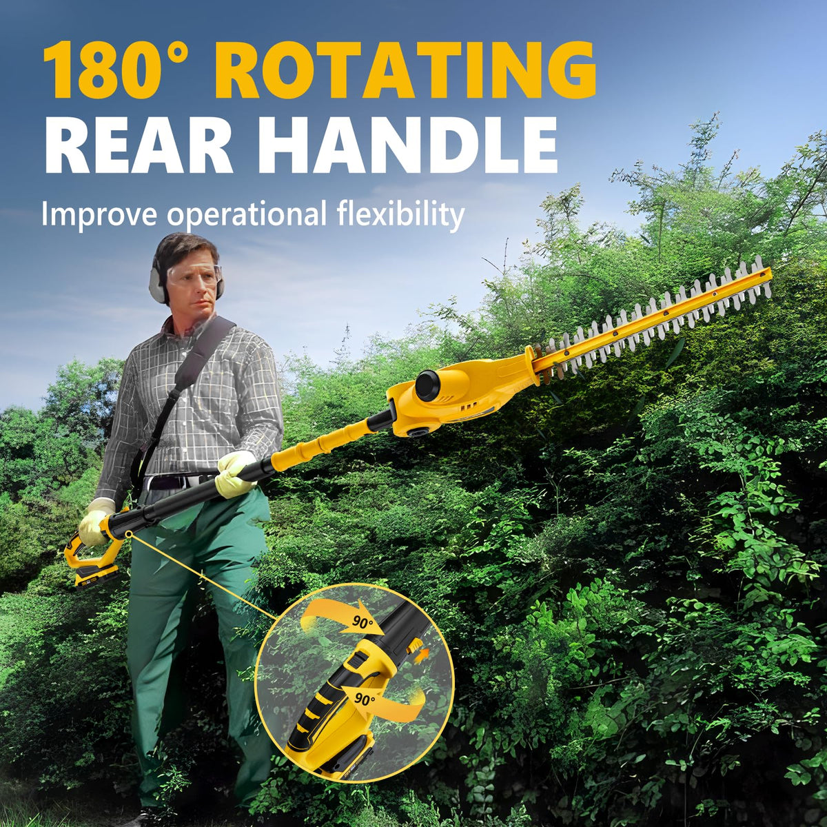 20V Cordless Pole Hedge Trimmer With 16-Inch Blades, 2 2.0Ah Batteries And Charger