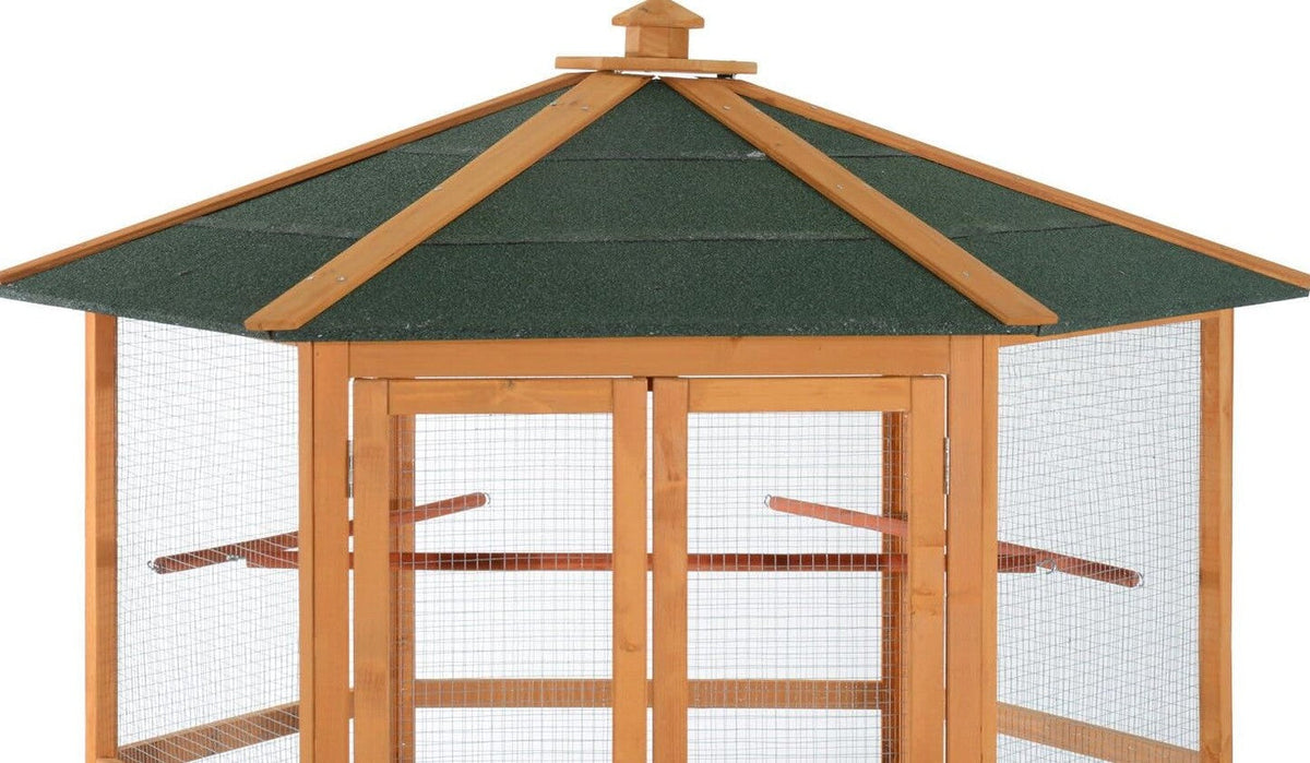 Large Wooden Hexagonal Outdoor Aviary Flight Bird Cage with Covered Roof