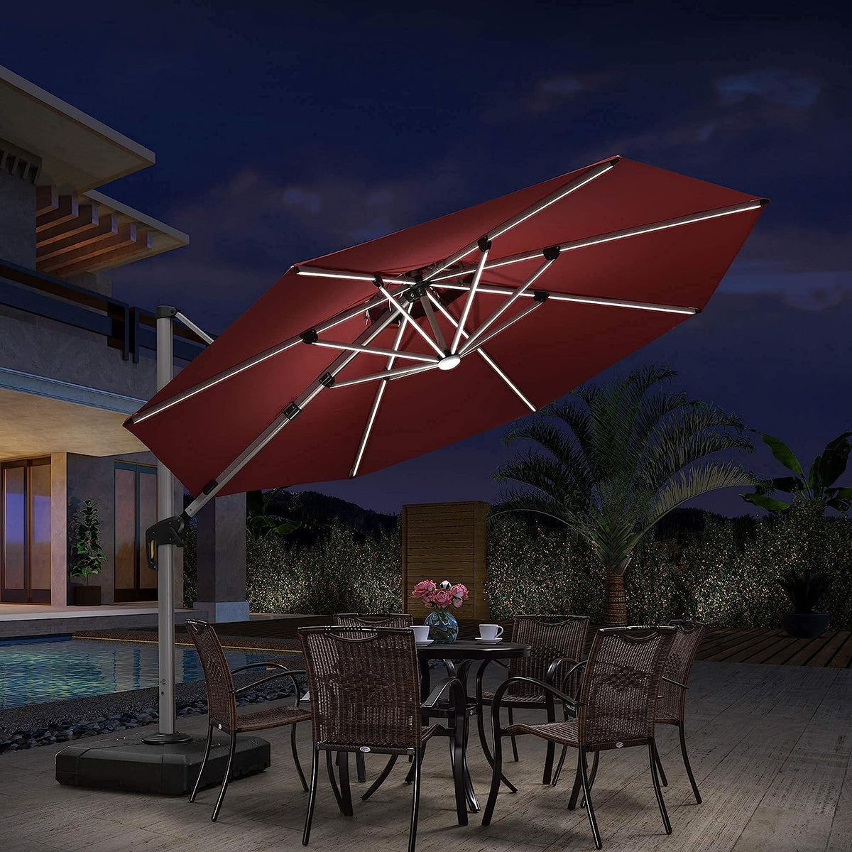 12ft Solar LED Cantilever Patio Umbrella
