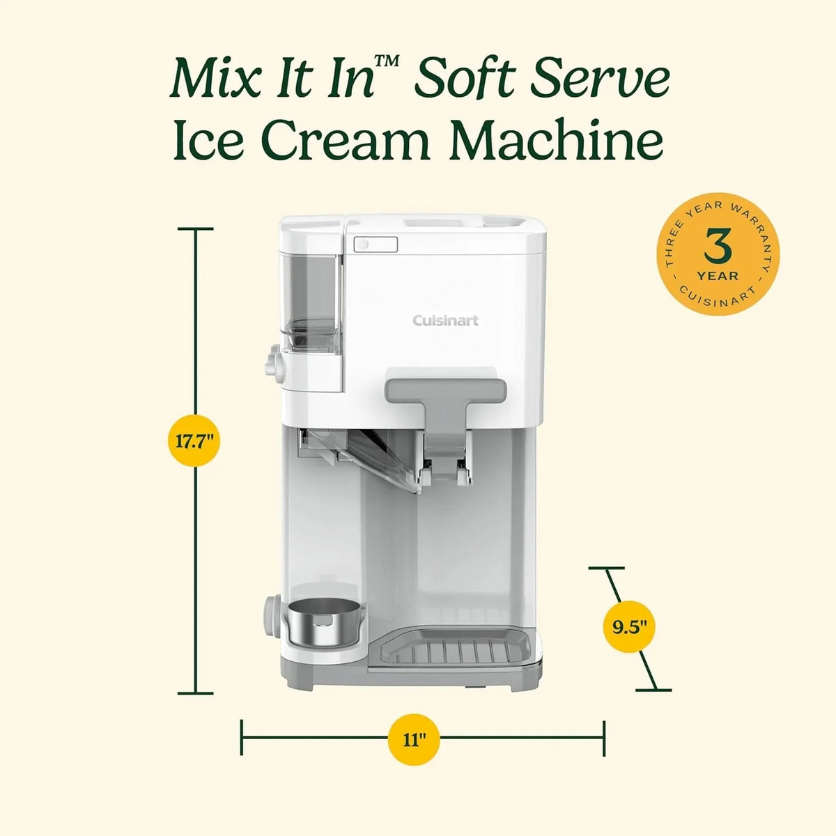 Cuisinart Soft Serve Ice Cream Maker, 1.5 Quarts, White - ICE-48
