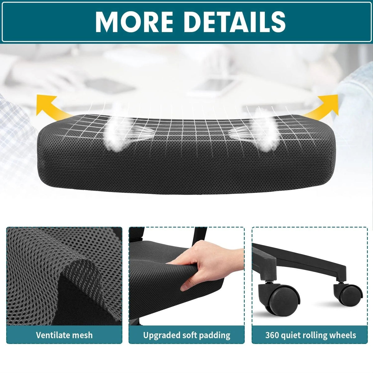Ergonomic Mesh Mid-Back Office Chair With Adjustable Lumbar Support, 300 lbs Capacity