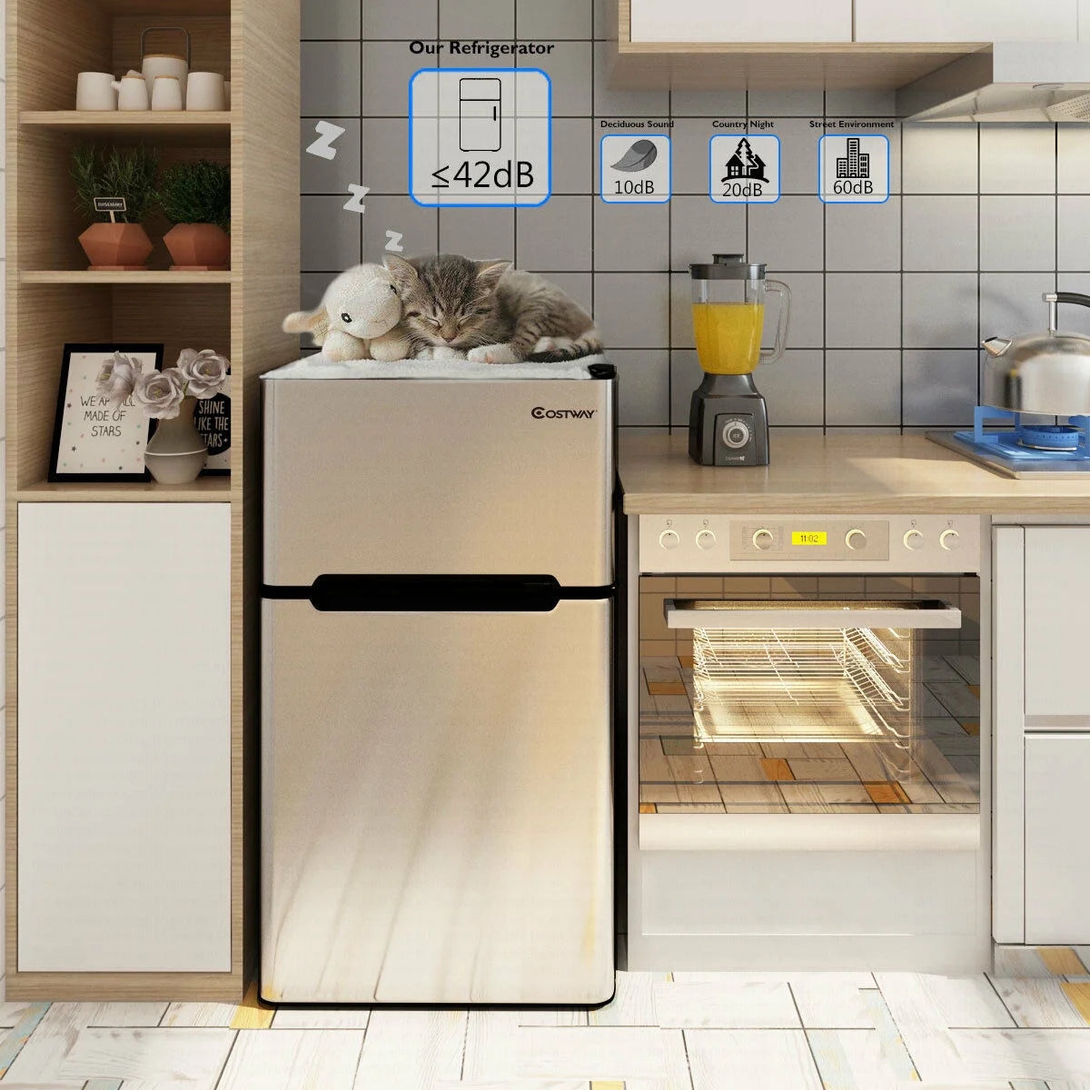 Costway Compact Refrigerator With Internal Freezer, Grey, 3.2 Cu. Ft.