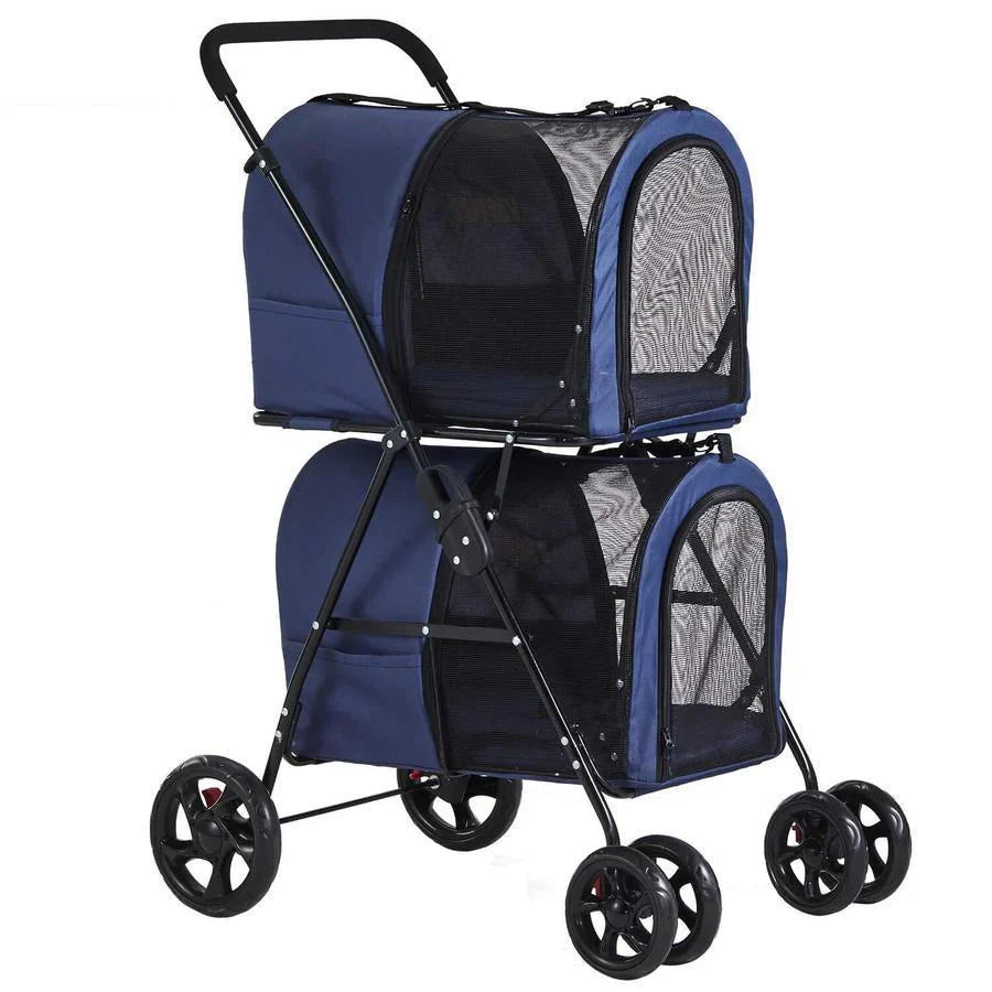 Double Pet Stroller For 2 Dogs & Cats, 42 inch, Navy Blue