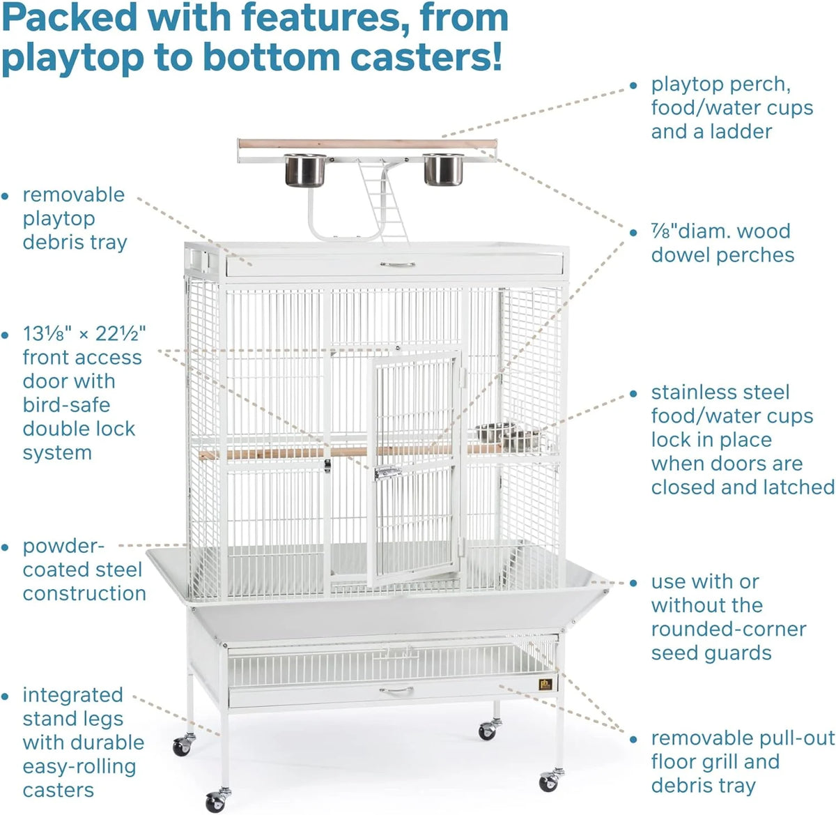 Prevue Pet Products Wrought Iron Select Bird Cage, Chalk White, 36-Inch x 24-Inch x 66-Inch - 3154C