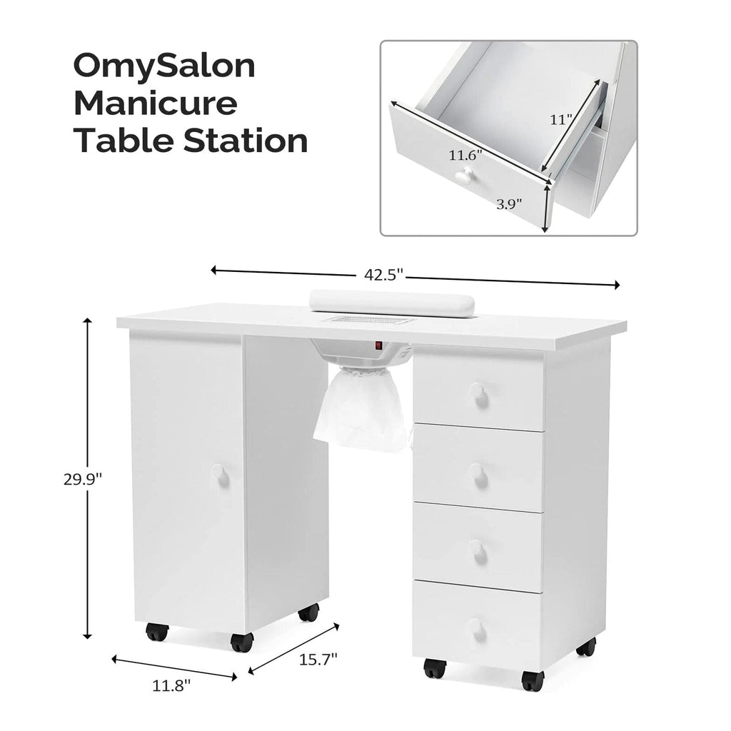 OmySalon Manicure Table Nail Desk w/Electric Downdraft Vent