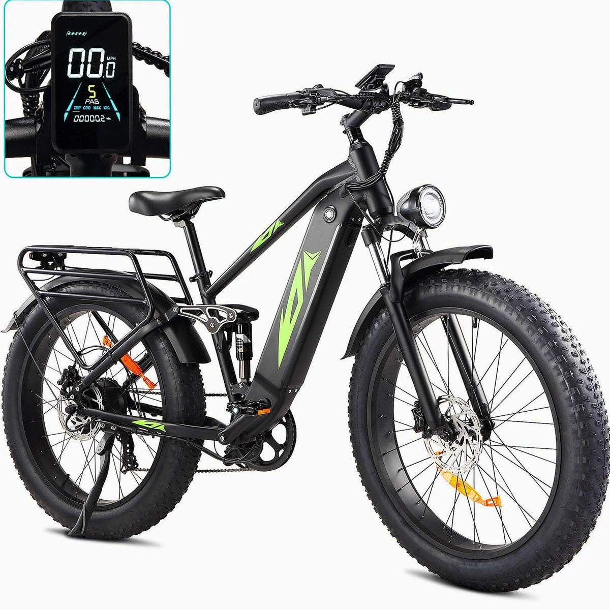 Electric Bike for Adults 1000W, 48V 17.5AH Battery Adult Electric Bicycles, 26 Fat Tire Full Suspension Ebike, 28MPH Mountain Beach E Bike, 7 Speed, 60Miles Range, UL Certified