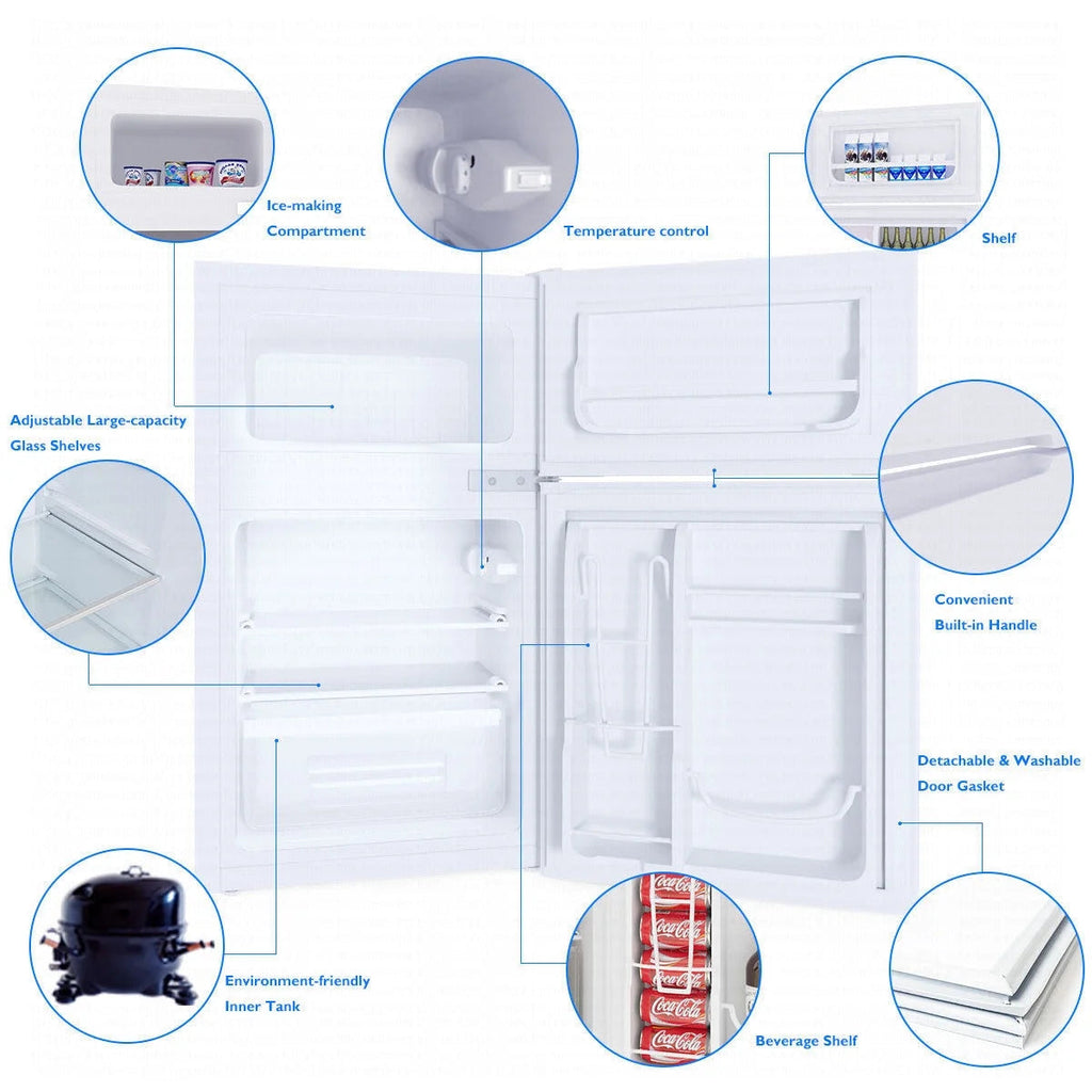 Costway Compact Refrigerator With Internal Freezer, Grey, 3.2 Cu. Ft.