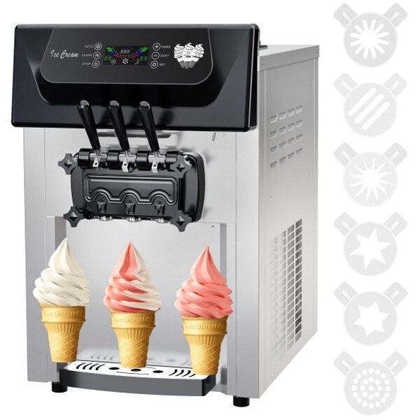 2200W Commercial Ice Cream Machine, 3 Flavor Soft Serve Ice Cream Machine, 5.3-7.4 Gal/Hr, with LCD Touch Screen, Automatic Cleaning, High Productivity for Home Snack Bar &amp; Restaurants