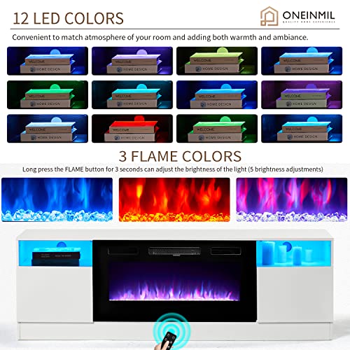Oneinmil Fireplace TV Stand, 70in L x 13.8in W x 23in H, White - 36in Electric Fireplace