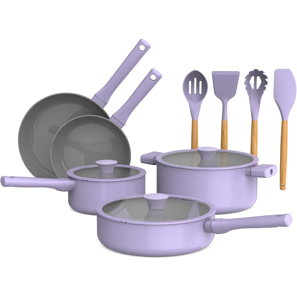 So Yummy by bella 12 Piece Ceramic Nonstick Cookware Set, Lavender