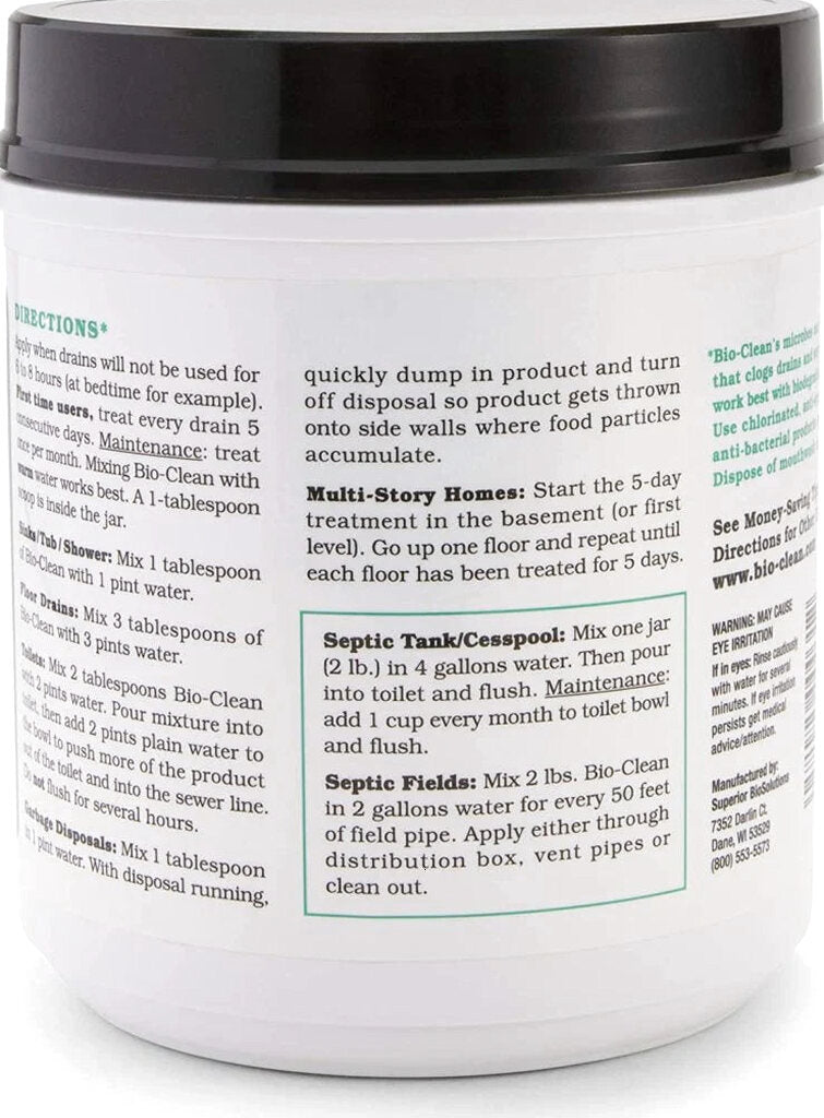 Bio-Clean natural drain cleaner, suitable for septic tanks and grease traps, environmentally friendly