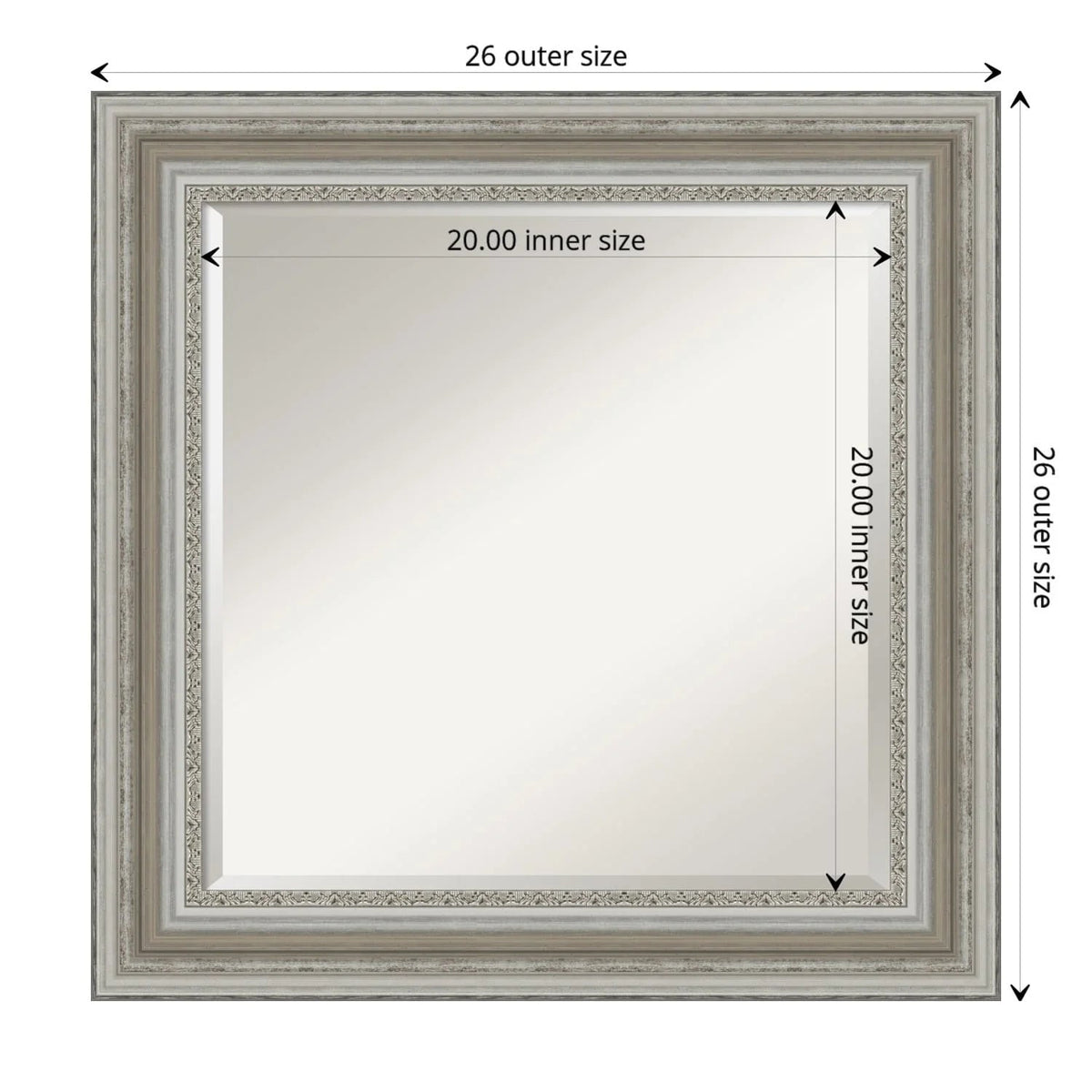 Silver Beveled Decorative Bathroom Wall Mirror - 3-Inch Wide Frame