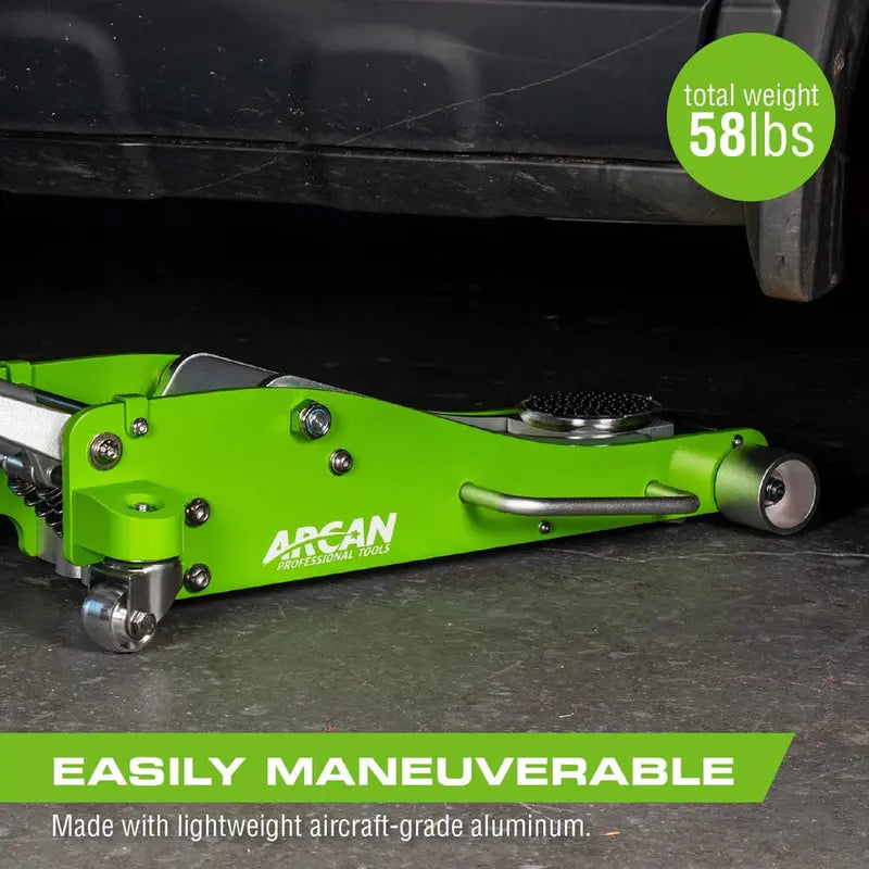 3-Ton Quick-Rise Aluminum Floor Jack, Dual-Piston, Green - A20018/A20019