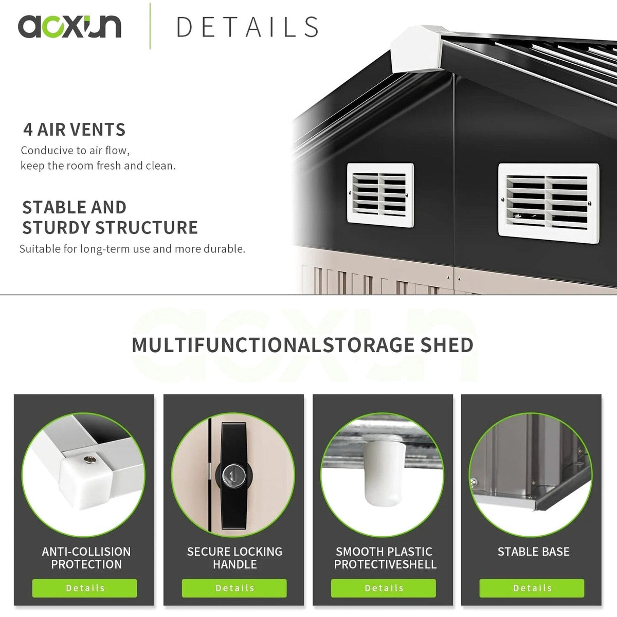 Aoxun 6.4x4 FT Outdoor Storage Shed for Tool Garden