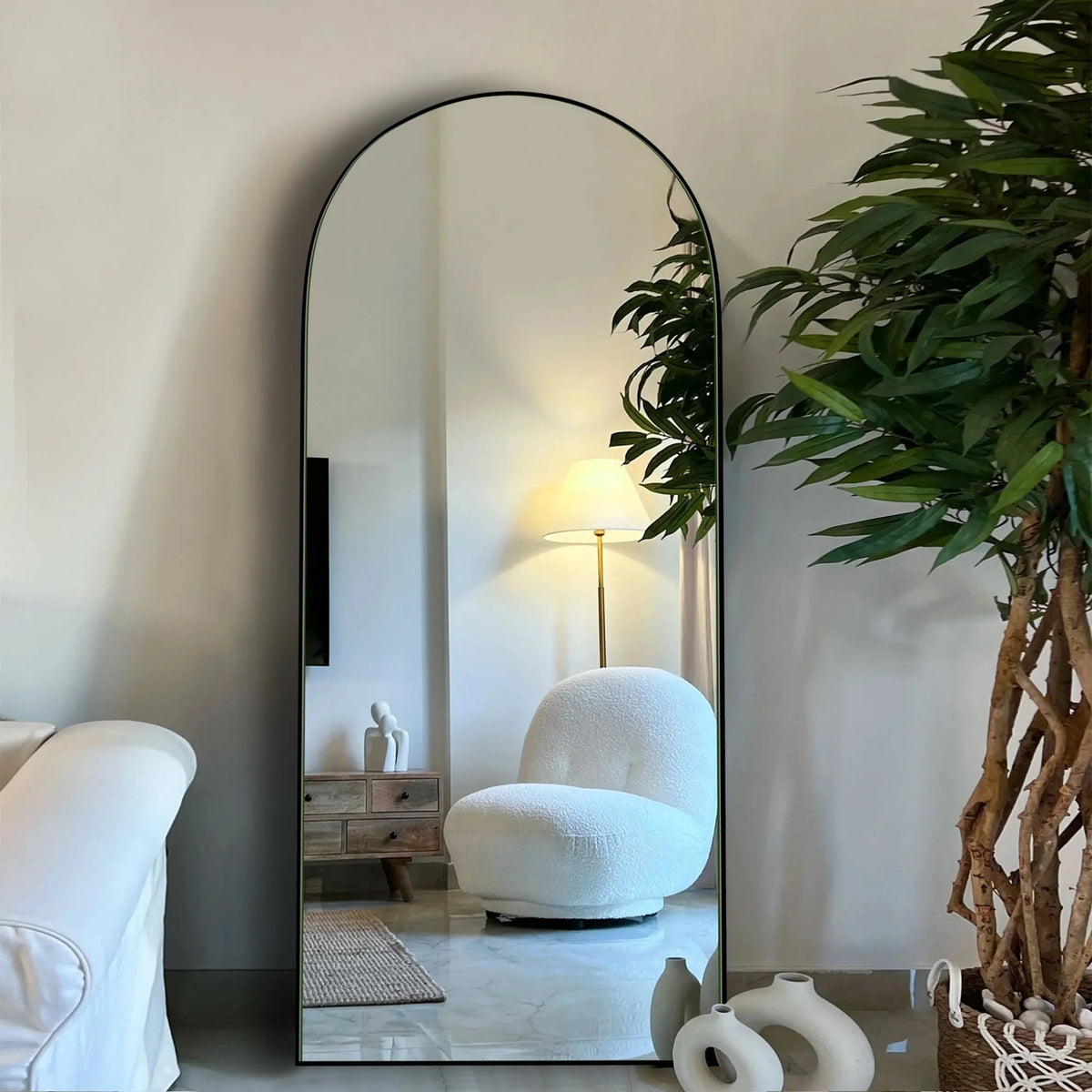 Arched Full-Length Wood Floor Mirror, Black Or Gold, 65x22/71x24/71x28/71x32