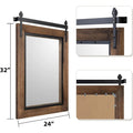 Farmhouse Barn Door Style Bathroom Vanity Mirror, Natural Wood, 24in W x 32in H x 1.25in D to 48in W x 30in H x 1.25in D