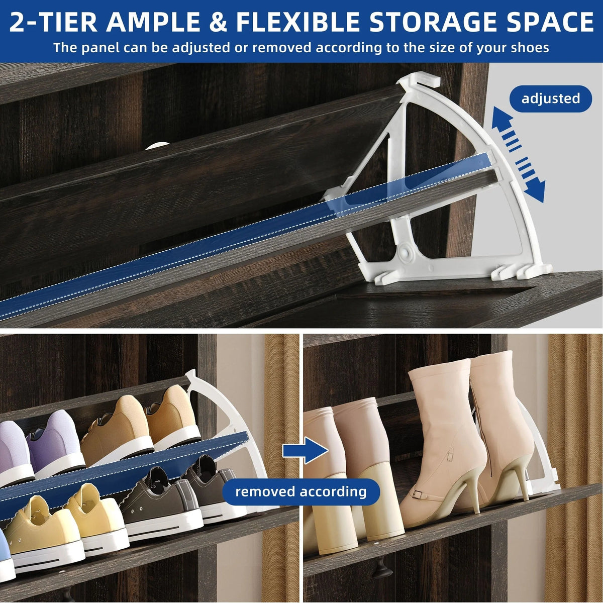 Shoe Storage Cabinet Organizer With 2 Compartments, 9.8 x 31.5 x 43.5 Inches