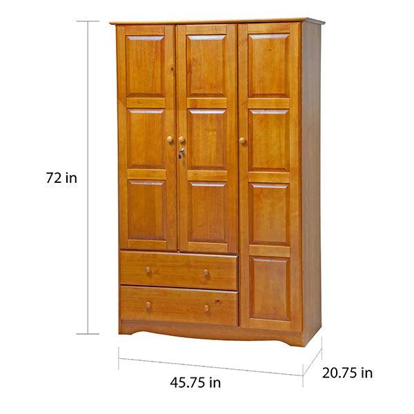 Grand Wardrobe Armoire, 100% Solid Wood, Mocha