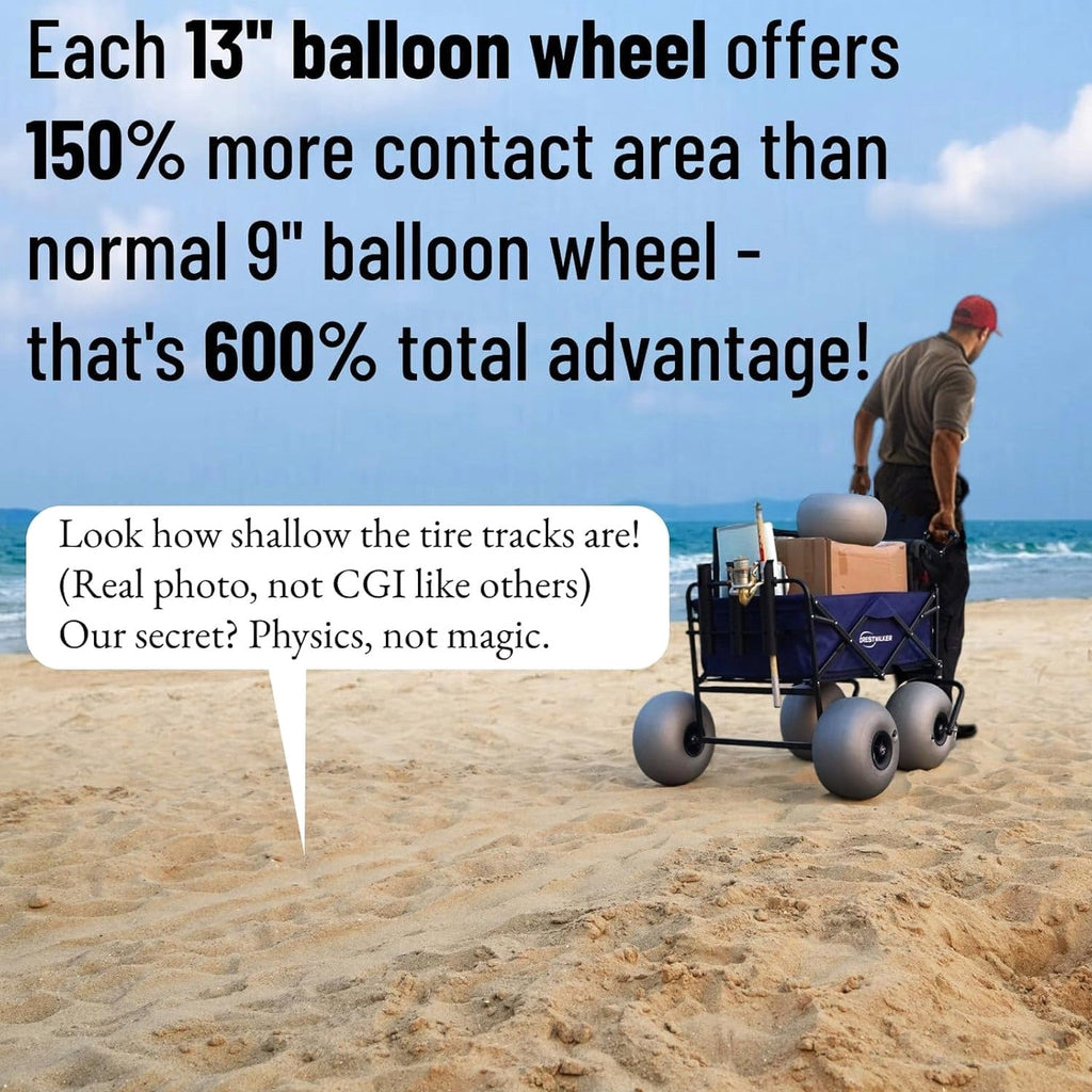 Beach Cart with 13" Balloon Wheels, Chair Racks &amp; Pump Included