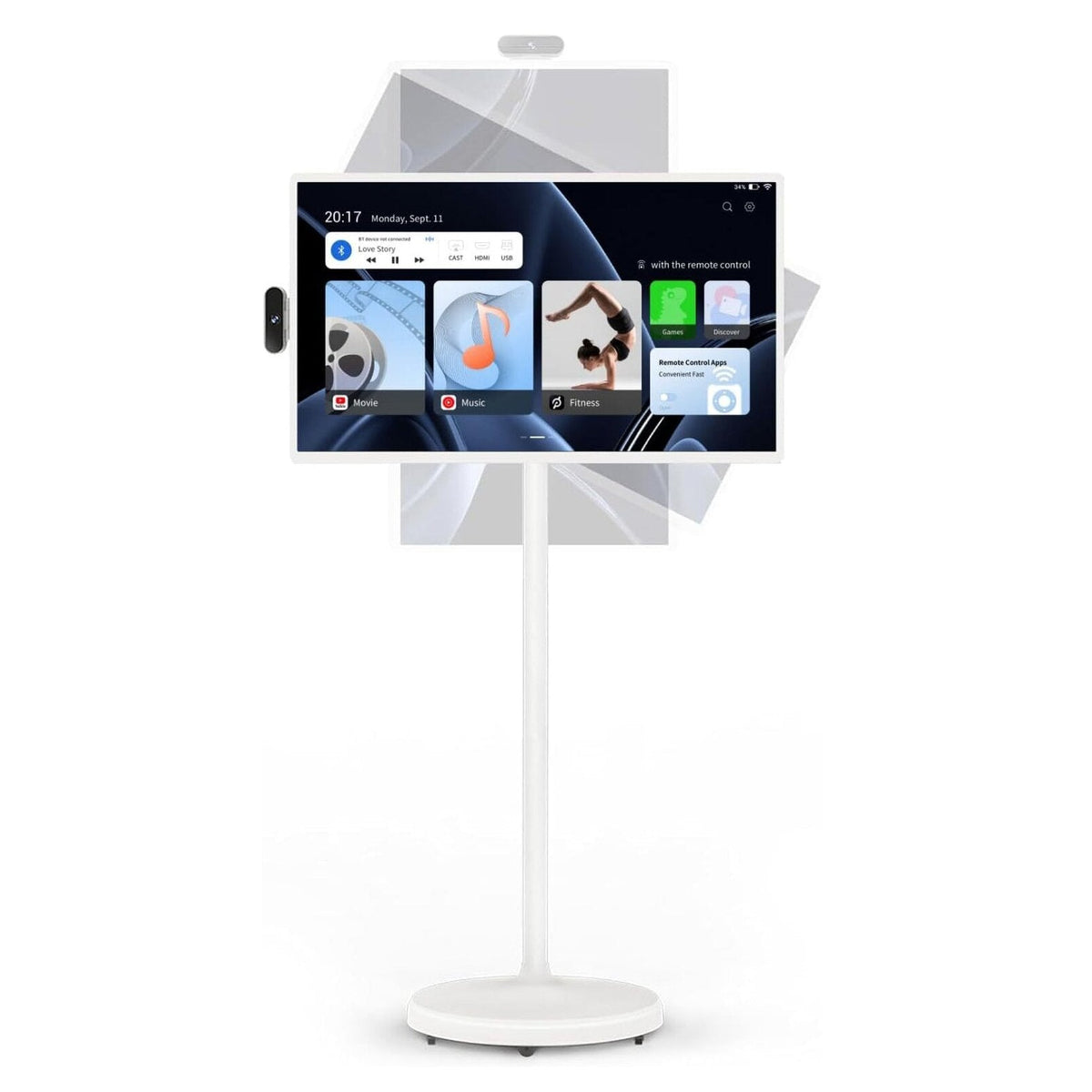 32-Inch Portable TV, 1080P FHD Rolling TV on Wheels with Rotatable Touch Screen, Android 13 OS, 8G RAM+128G Storage, Built-in Battery, Full Swivel Rotation, Voice Remote