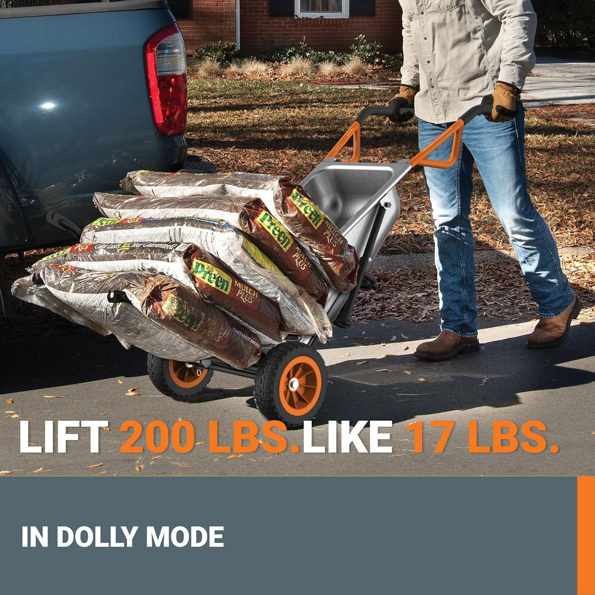 Worx 8-in-1 Aerocart Metal Garden Cart, Wheelbarrow And Dolly, Orange, Black And Silver - WG050