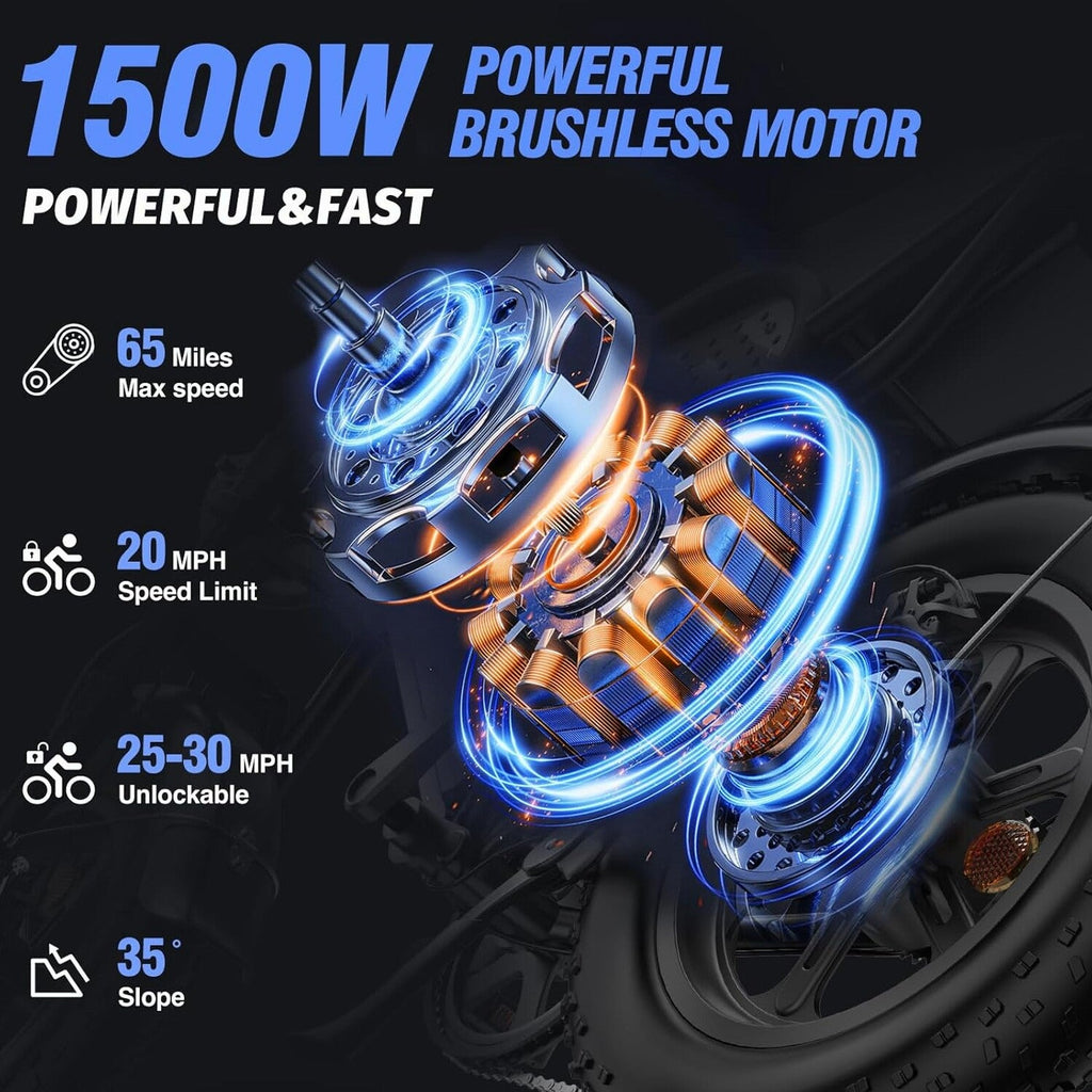 Electric Bike Q20, 2000W, 52V, 30-180 Miles All-Terrain Fat Tire E-Bike for Adults