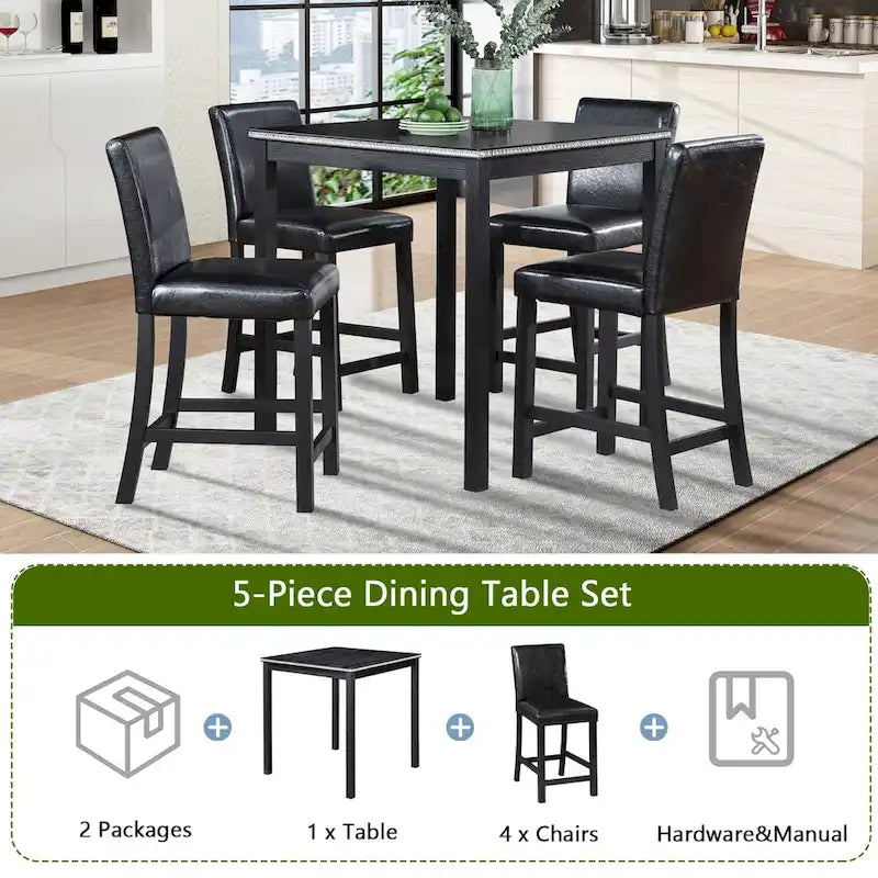 Modern 5-Piece Counter Height Dining Set With Square Table And 4 Upholstered Chairs