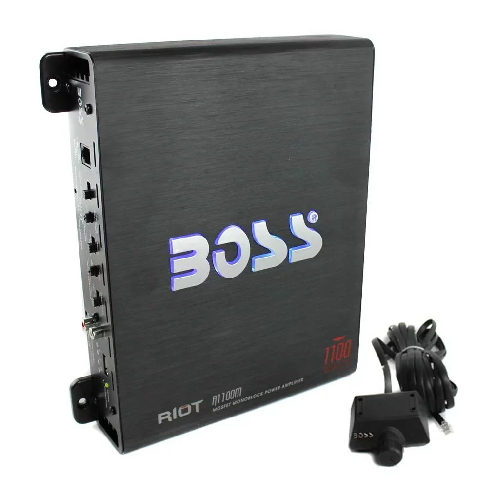 MTX Dual Loaded Car Subwoofer Enclosure 12 Inch 1200W With Boss R1100M Amplifier And Soundstorm AKS8 Kit - TNE212D