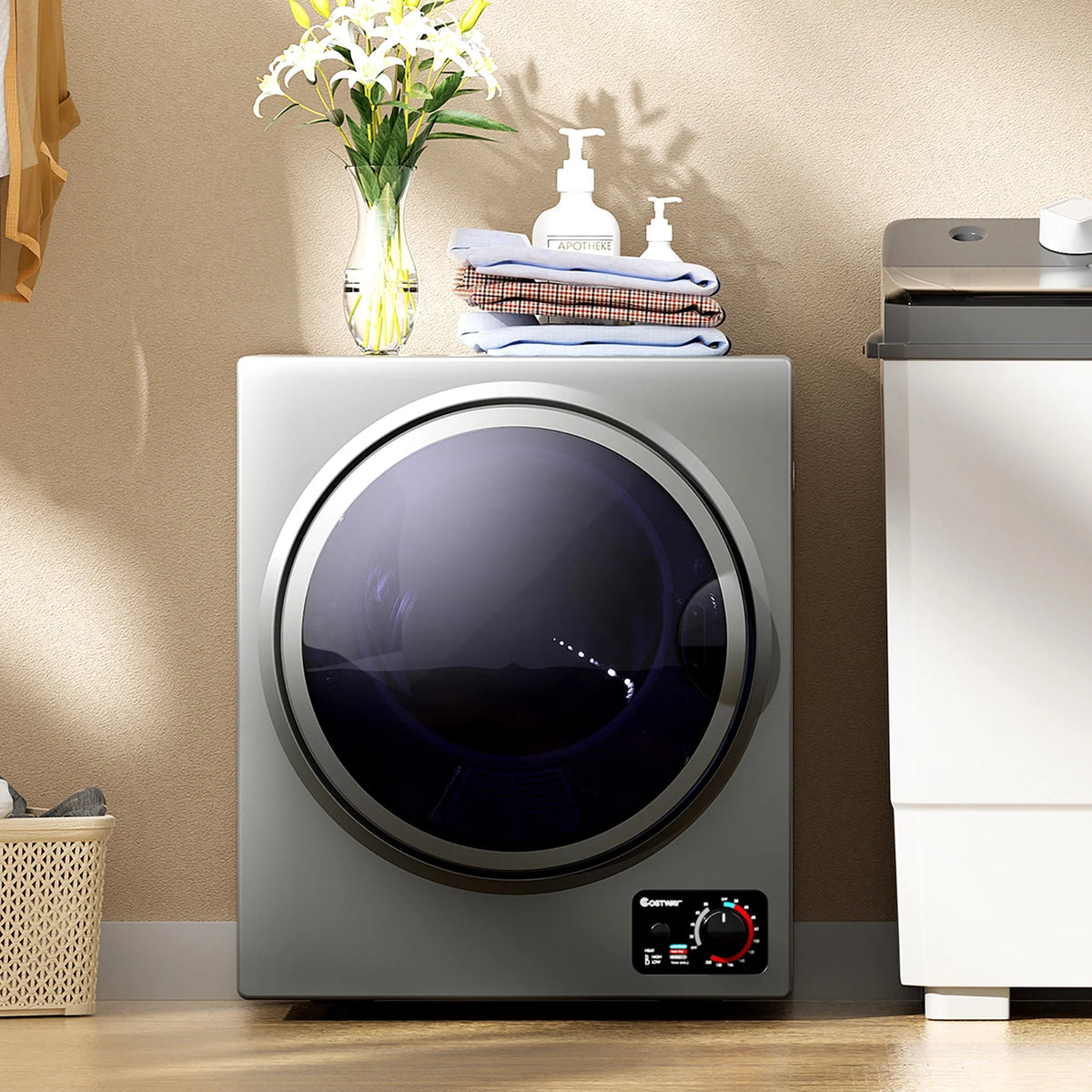 Costway Compact Electric Laundry Dryer, 1.5 cu. ft., 10 lbs, Stainless Steel - Wall Mounted