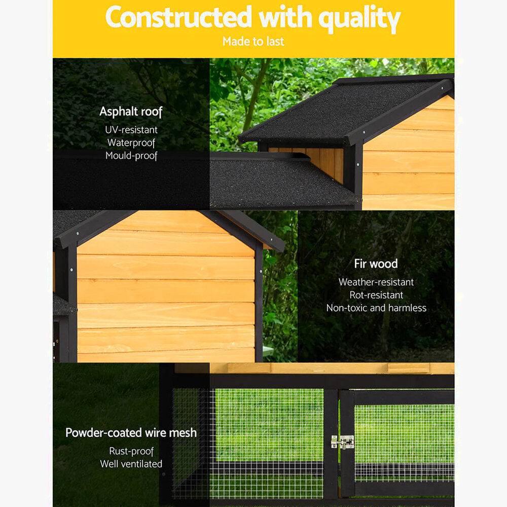 Extra Large Wooden Outdoor Chicken Coop Rabbit Hutch with Run - i.Pet