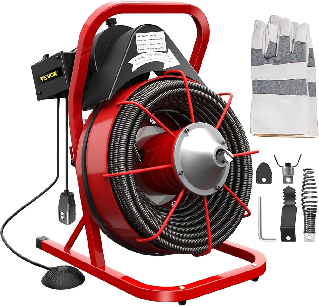 Brand Electric Drain Cleaner Machine, 75 Ft x 3/8 Inch, Fits 1-4 Inch Pipes, 4 Cutters