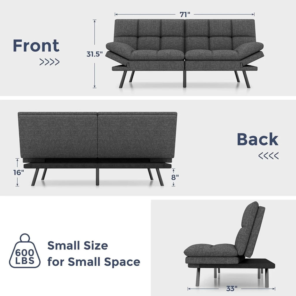 Convertible Futon Sofa Bed With Memory Foam, 71in