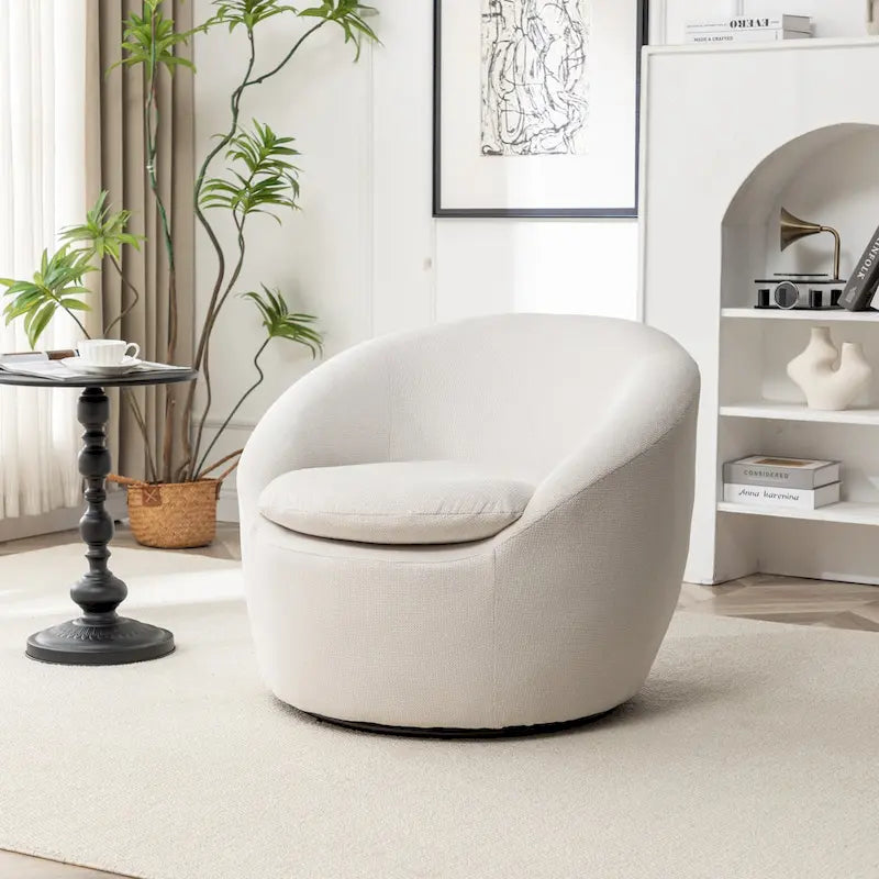 Boucle Swivel Barrel Accent Chair With 360 Degree Rotation