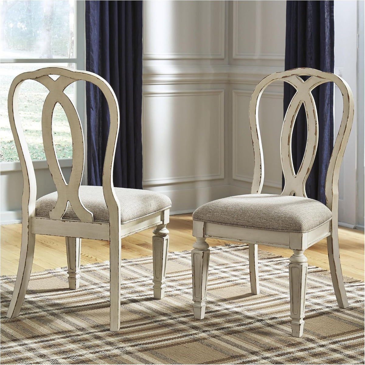 Signature Design by Ashley French Country Ribbon Back Dining Chairs, 2 Count, Chipped White - Realyn