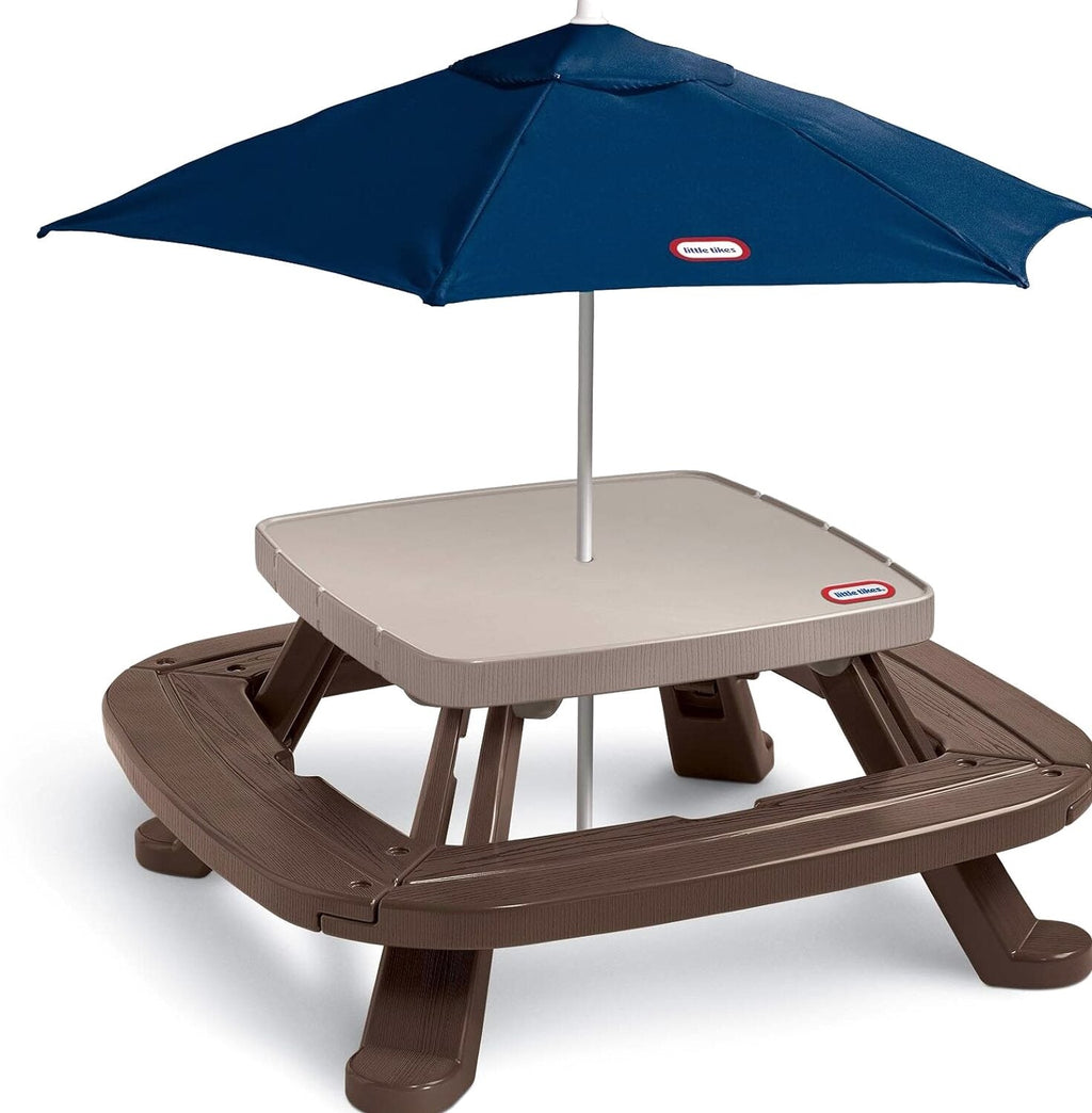 Picnic table with market umbrella, brown