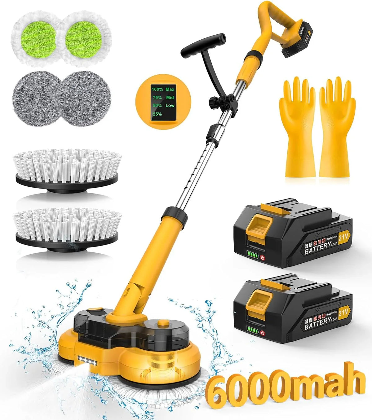 qimedo 2-in-1 Cordless Electric Mop And Power Scrubber, 6000mAh, 800RPM - M1 YD-QJS1804SS-PRO1