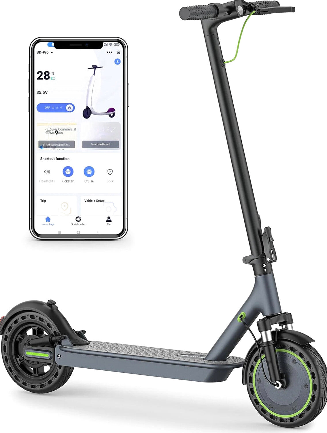 Electric Scooter - 8.5" Solid Tires, 350W Motor, Up to 19 MPH and 21-23 Miles Long-Range Portable Foldable Commuting Scooter for Adults with Double Braking System and App
